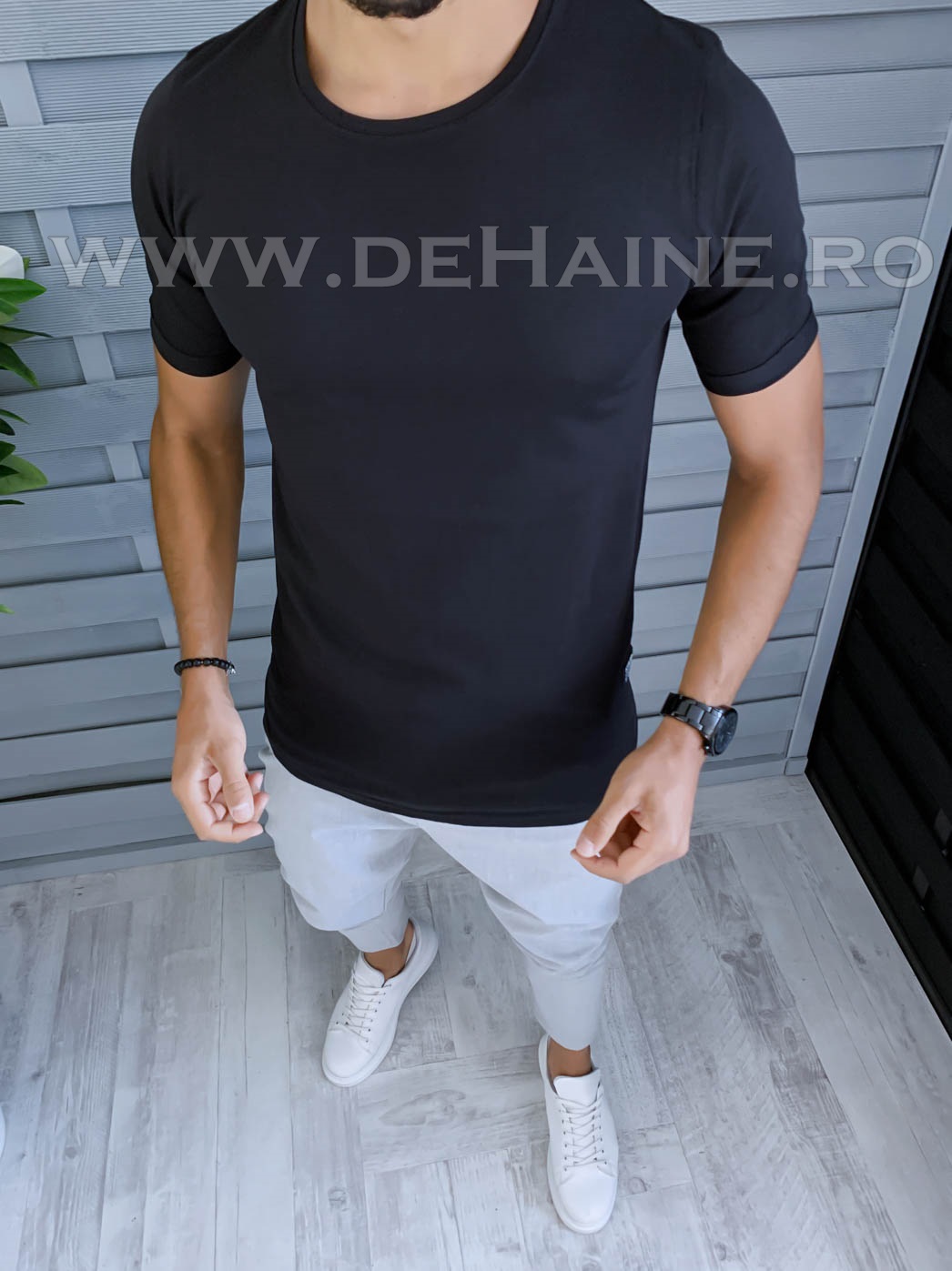 Tricou barbati negru slim fit vagabond b1976 p2-1